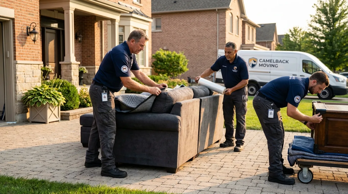 Large estate moving crew wrapping furniture in Oakville, CT